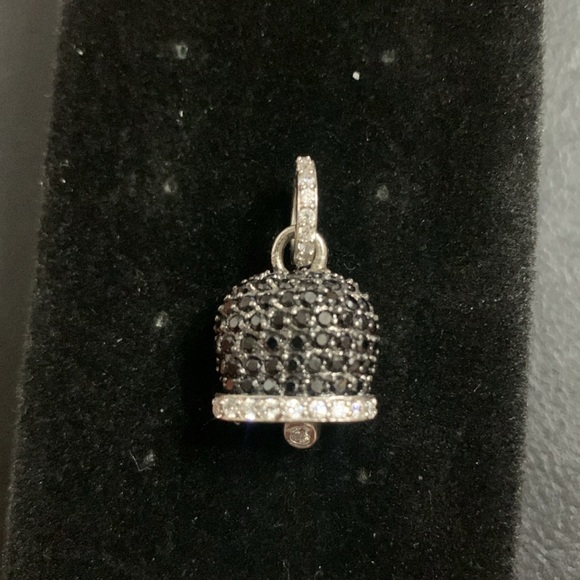 STUNNING .925 Sterling Silver Black & Silver Swarovski Crystal Bell Pendant - Picture 3 of 8